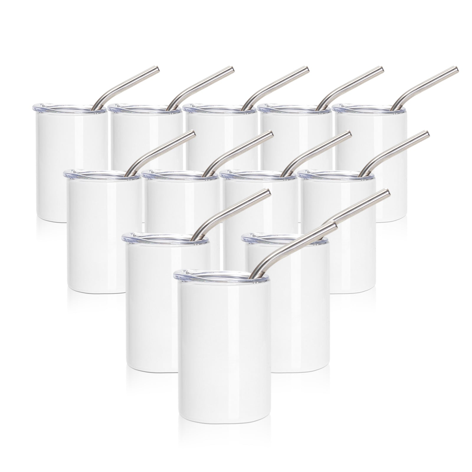 3 OZ 90 ml Sublimation Stainless Steel Mini Tumbler Blanks Shot Straight w/ Metal Straw White 12 Pieces
