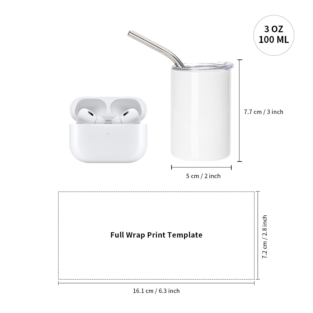 3 OZ 90 ml Sublimation Stainless Steel Mini Tumbler Blanks Shot Straight w/ Metal Straw White 12 Pieces