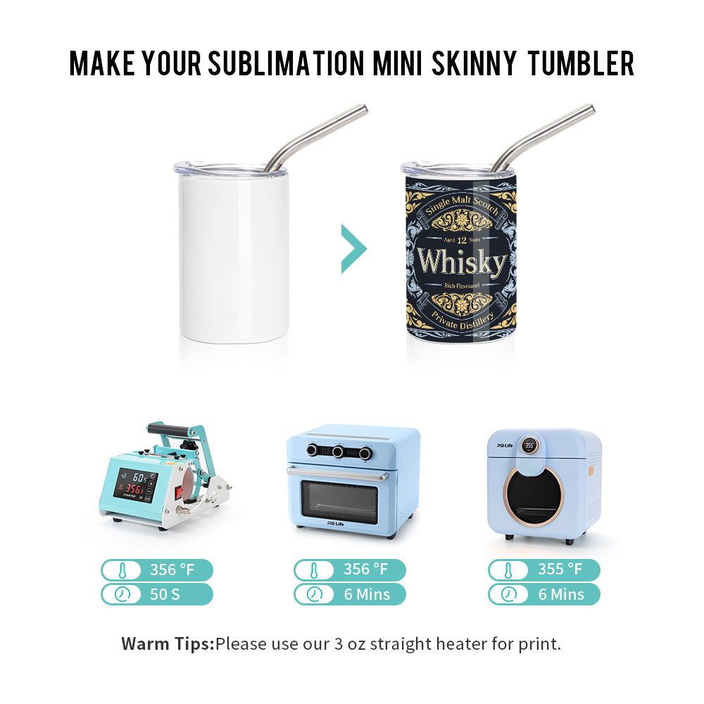 3 OZ 90 ml Sublimation Stainless Steel Mini Tumbler Blanks Shot Straight w/ Metal Straw White 12 Pieces