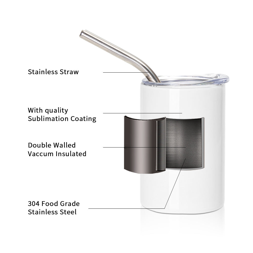 3 OZ 90 ml Sublimation Stainless Steel Mini Tumbler Blanks Shot Straight w/ Metal Straw White 12 Pieces