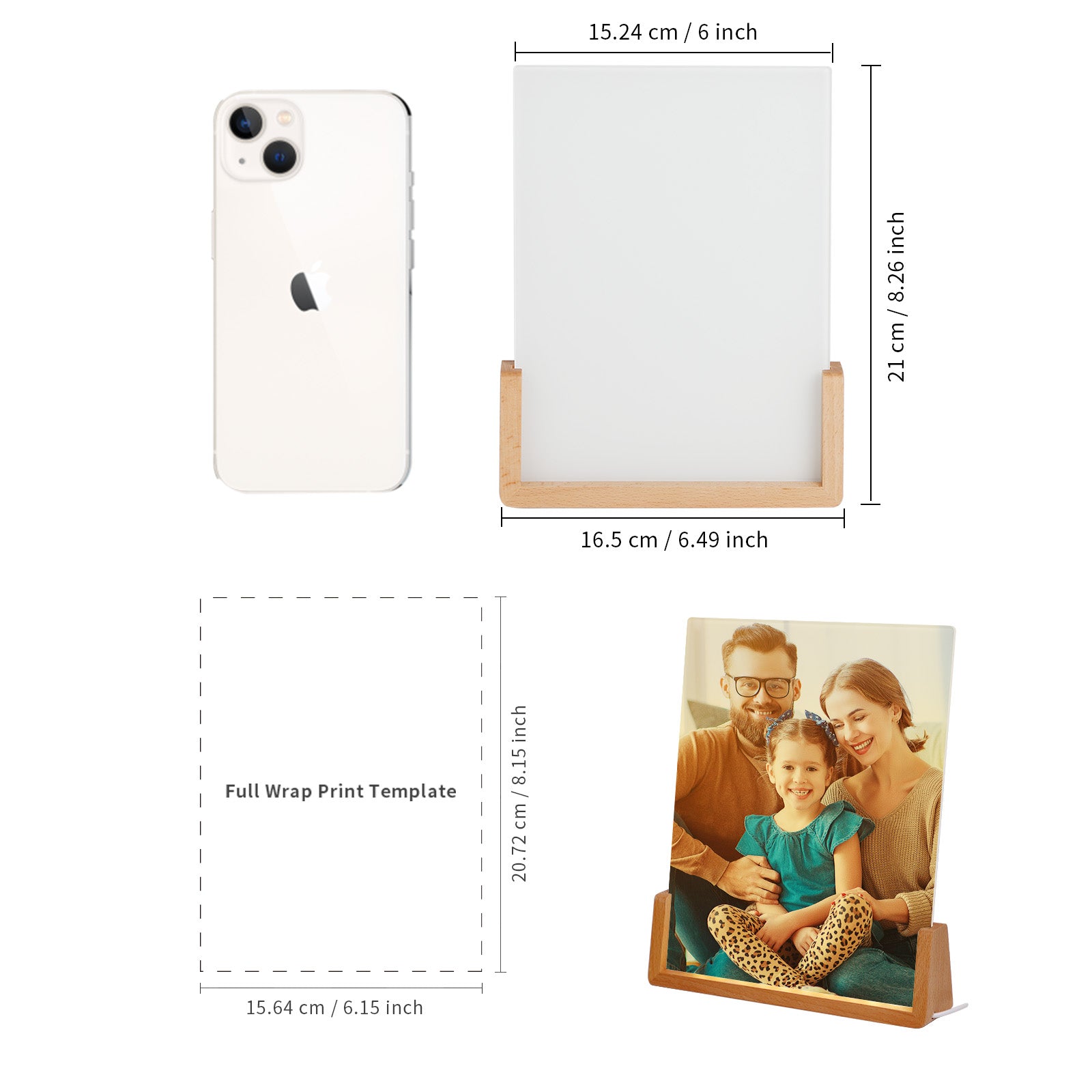 Wholesale 6" x 8" Sublimation Night Lights Blanks LED Glass Photo Frames Panels Bulk White with Warm Light,with Wood Stand for Mother's Day Gift