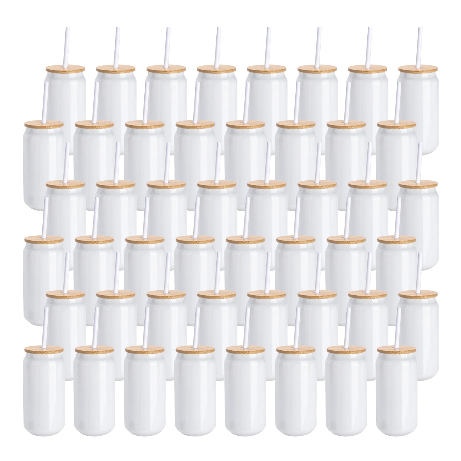 Wholesale 15 OZ Sublimation Stainless Steel Cans Tumblers with Bamboo Lid and Sublimation Drinking Straws 8 PCS & 24 PCS & 48 PCS