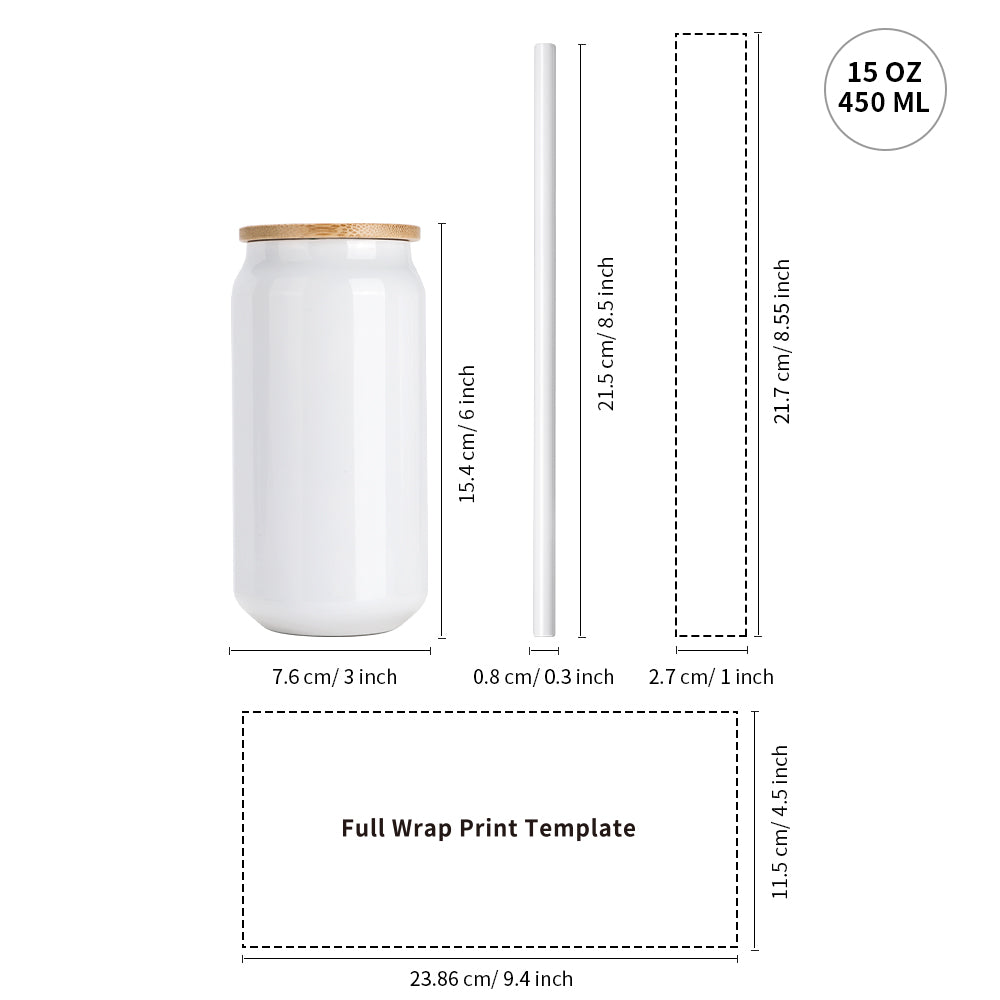 Wholesale 15 OZ Sublimation Stainless Steel Cans Tumblers with Bamboo Lid and Sublimation Drinking Straws 8 PCS & 24 PCS & 48 PCS