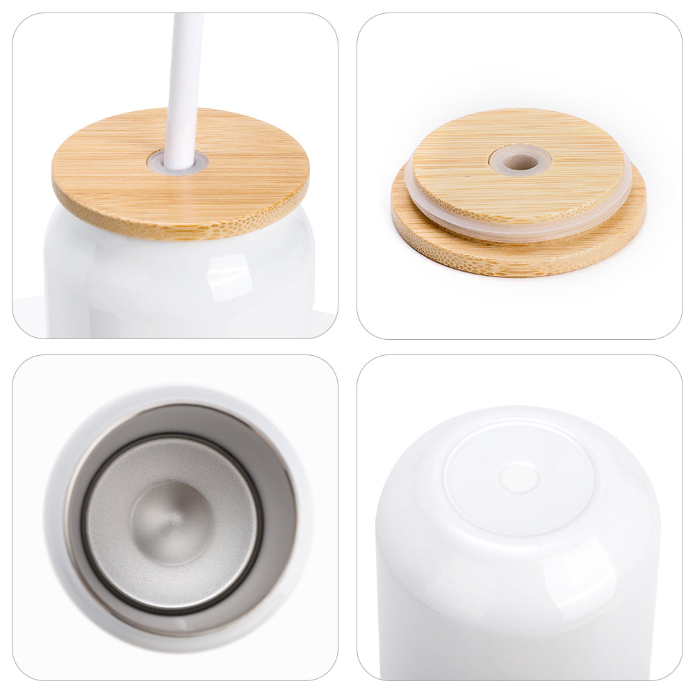 Wholesale 15 OZ Sublimation Stainless Steel Cans Tumblers with Bamboo Lid and Sublimation Drinking Straws 8 PCS & 24 PCS & 48 PCS