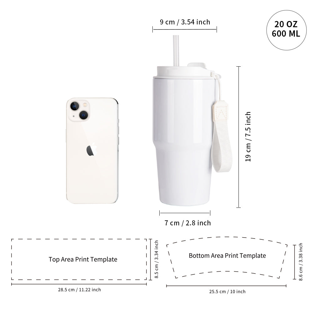 Wholesale Sublimation Tumblers 20 OZ White Blanks with Lid and Plastic Straw Portable String Stainless Steel Coffee Cups 6 Pack & 12 Pack & 24 Pack