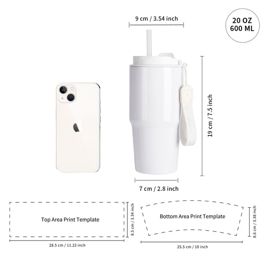 Wholesale Sublimation Tumblers 20 OZ White Blanks with Lid and Plastic Straw Portable String Stainless Steel Coffee Cups 6 Pack & 12 Pack & 24 Pack