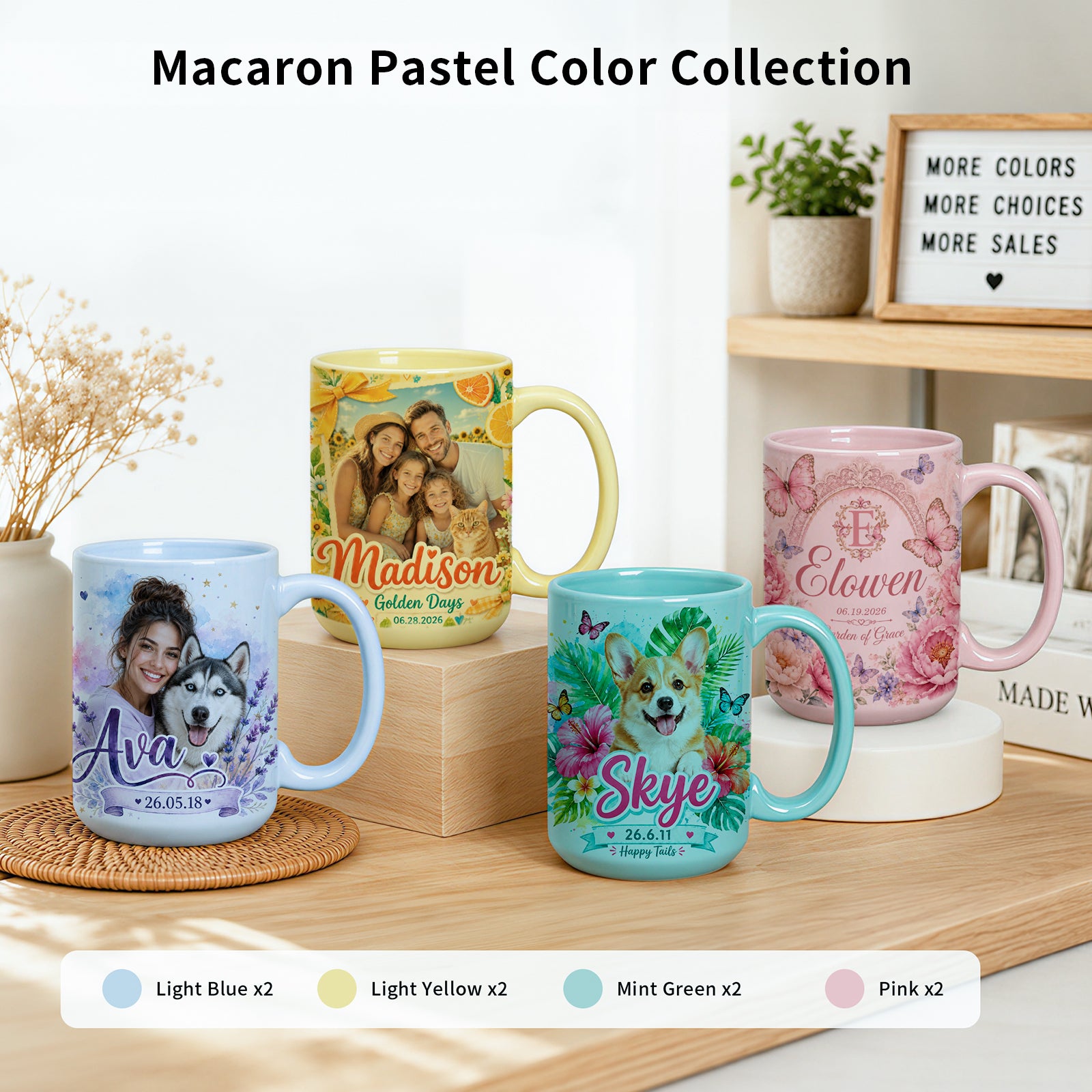 Wholesale 8 Pack Sublimation Mugs 15 OZ Mixed Macaron Colors Ceramic Cups Sublimation Coffee Photo Mug