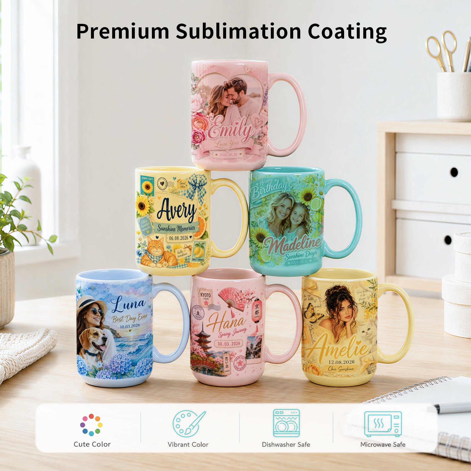 Wholesale 8 Pack Sublimation Mugs 15 OZ Mixed Macaron Colors Ceramic Cups Sublimation Coffee Photo Mug
