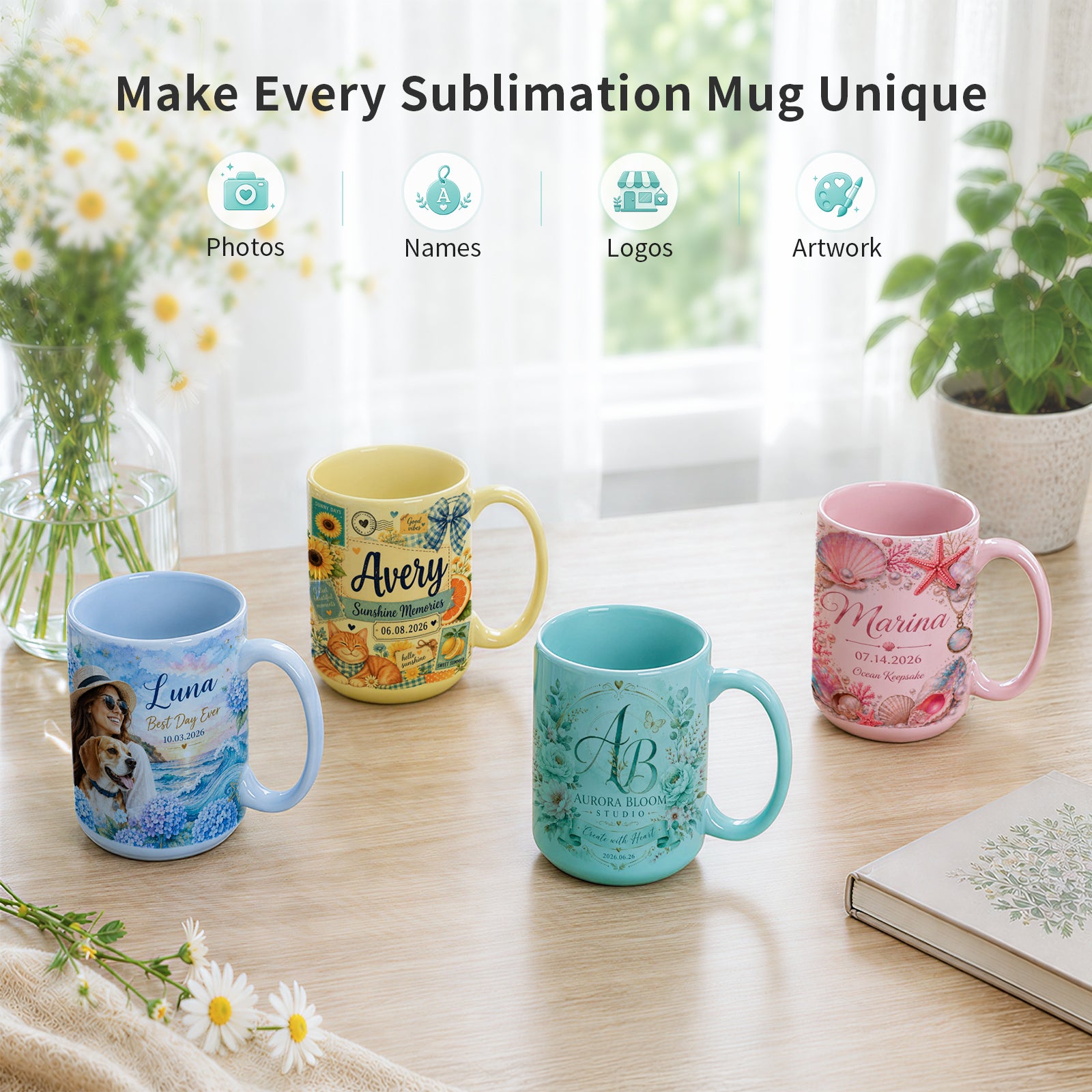 Wholesale 8 Pack Sublimation Mugs 15 OZ Mixed Macaron Colors Ceramic Cups Sublimation Coffee Photo Mug
