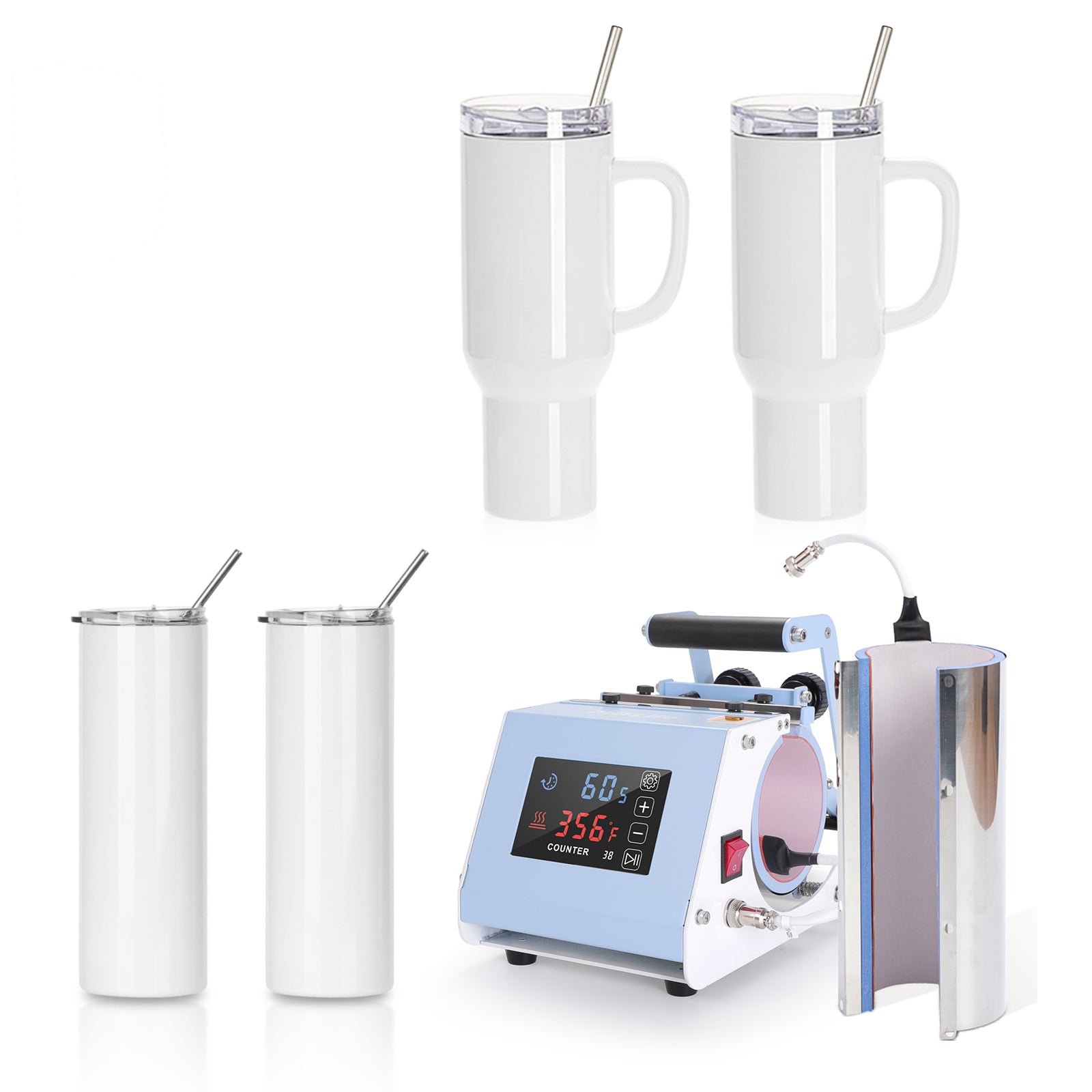 Mini 2 in 1 Tumbler Heat Press Machine Kit with 30oz Heater,40oz Tumbler,20Oz Tumbler