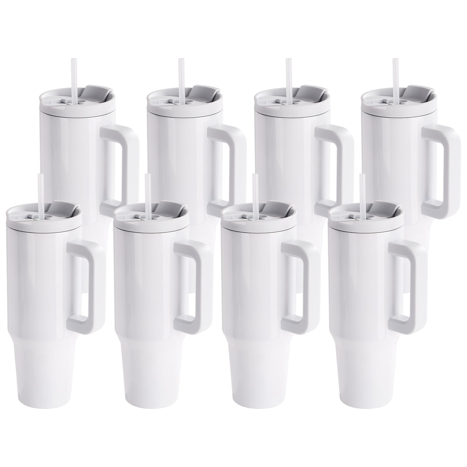 Wholesale Sublimation Tumblers 30 OZ with Removable Handle White Blanks Stainless Steel Cups Mugs with Lid and Plastic Straw 4 Pack & 8 Pack & 24 Pack