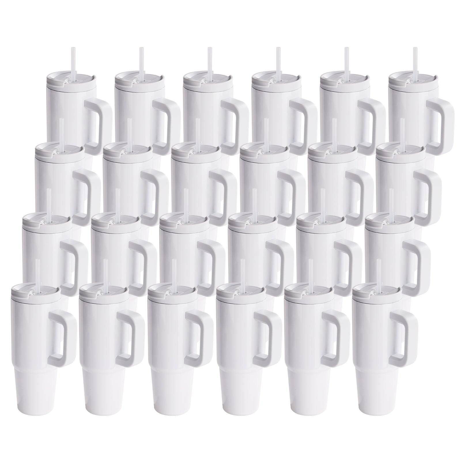 Wholesale Sublimation Tumblers 30 OZ with Removable Handle White Blanks Stainless Steel Cups Mugs with Lid and Plastic Straw 4 Pack & 8 Pack & 24 Pack