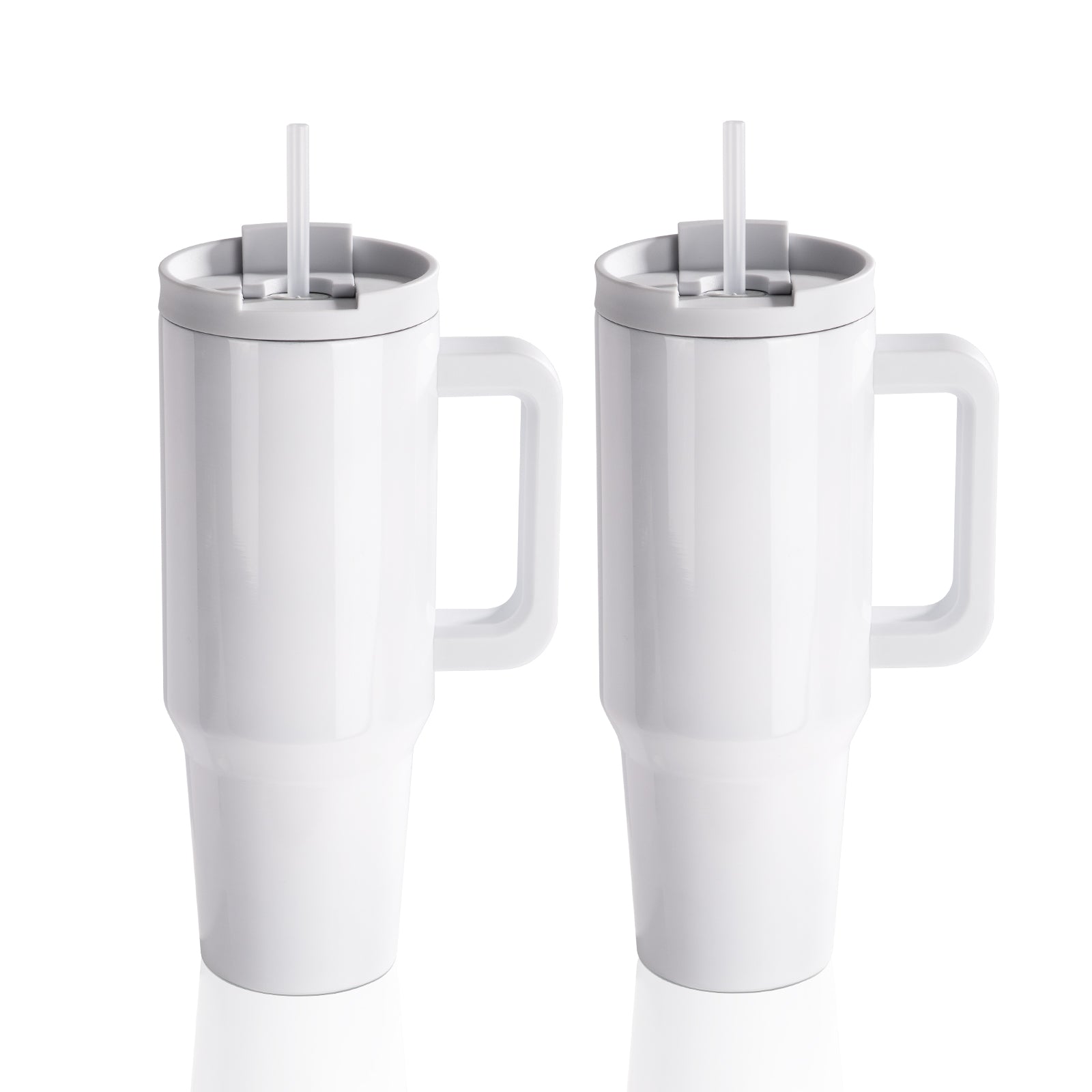 Wholesale 40 OZ Sublimation Tumblers With Removable Handle White Blanks Stainless Steel Cups Mugs With Lid And Plastic Straw 2 Pack & 8 Pack & 24 Pack