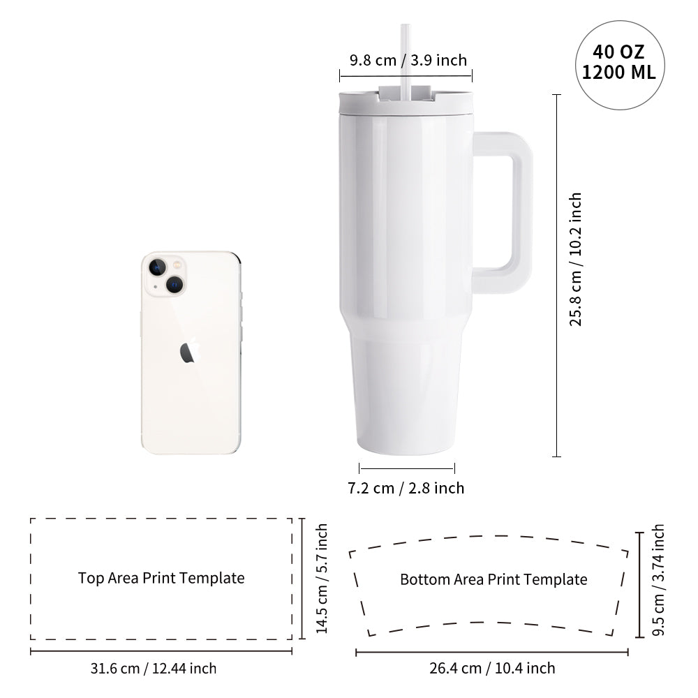 Wholesale 40 OZ Sublimation Tumblers With Removable Handle White Blanks Stainless Steel Cups Mugs With Lid And Plastic Straw 2 Pack & 8 Pack & 24 Pack