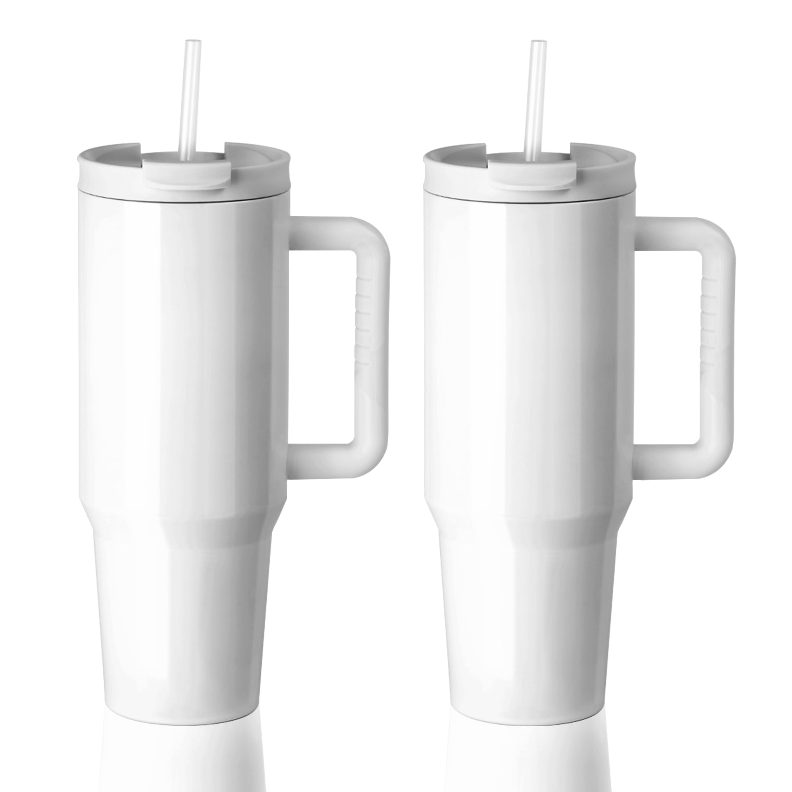 Wholesale 40 OZ Sublimation Tumblers with Handle White Blanks Stainless Steel Cups Mugs with Lid and Plastic Straw 2 Pack & 8 Pack & 16 Pack
