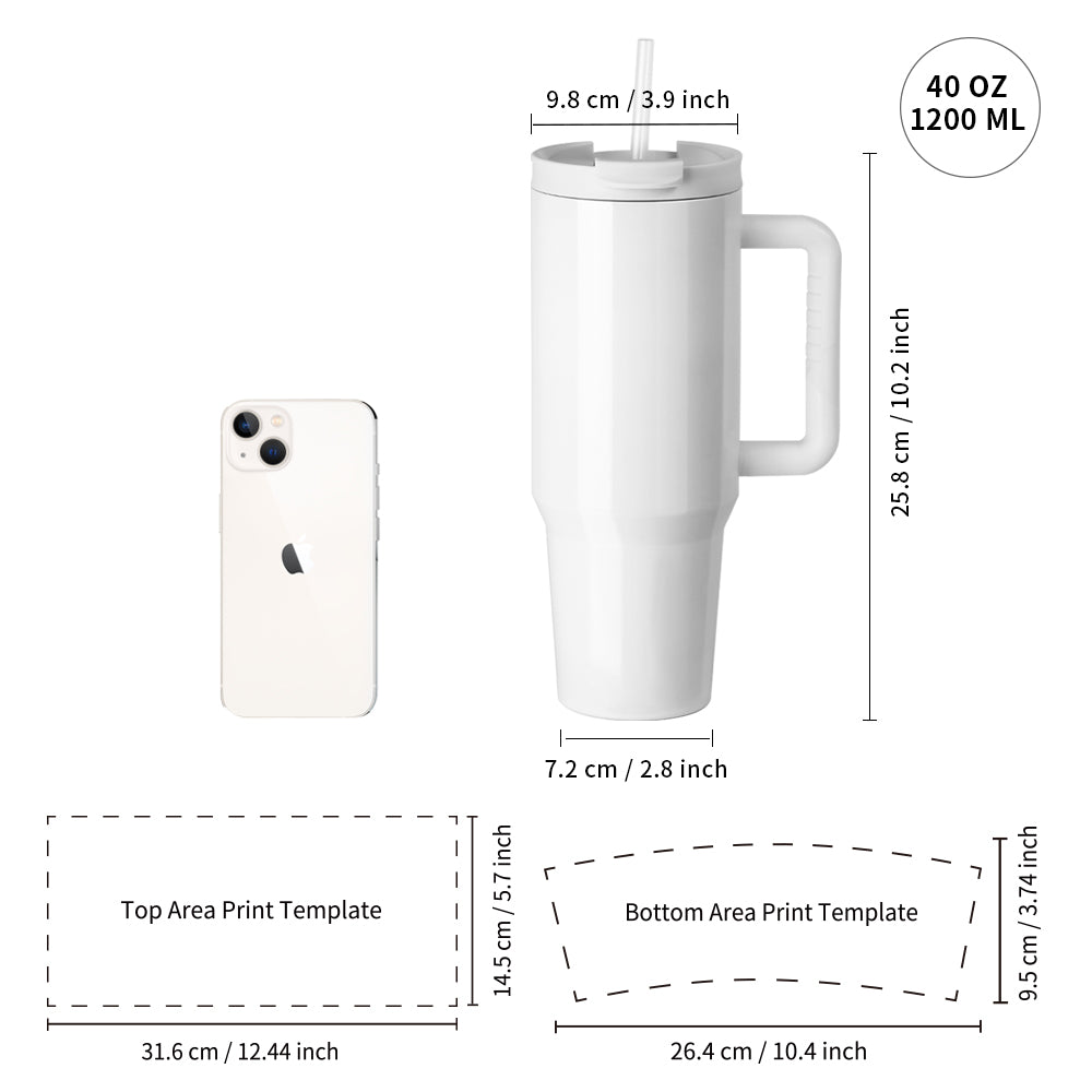 Wholesale 40 OZ Sublimation Tumblers with Handle White Blanks Stainless Steel Cups Mugs with Lid and Plastic Straw 2 Pack & 8 Pack & 16 Pack