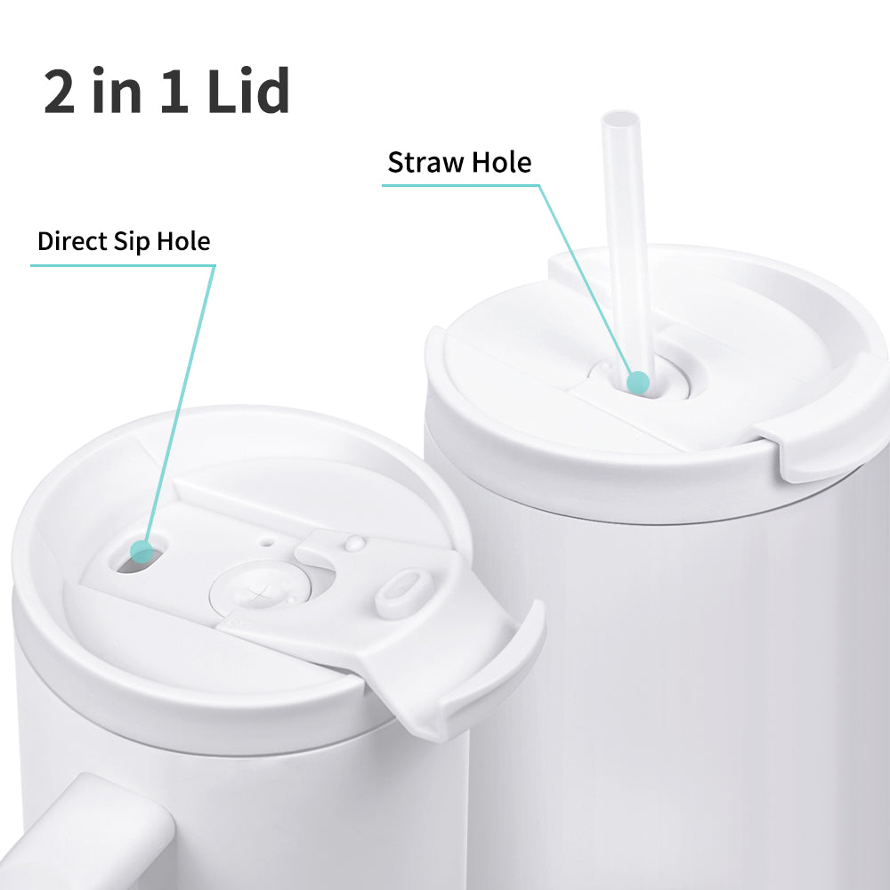 Wholesale 40 OZ Sublimation Tumblers with Handle White Blanks Stainless Steel Cups Mugs with Lid and Plastic Straw 2 Pack & 8 Pack & 16 Pack