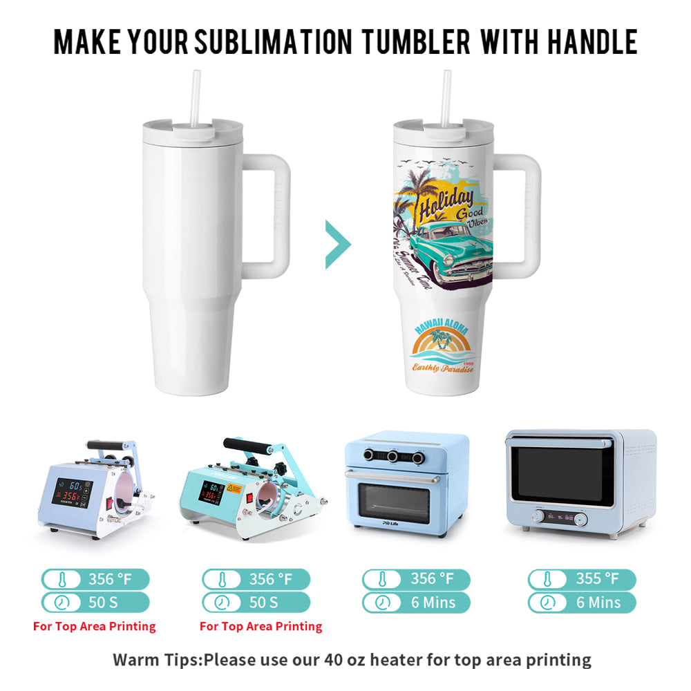 Wholesale 40 OZ Sublimation Tumblers with Handle White Blanks Stainless Steel Cups Mugs with Lid and Plastic Straw 2 Pack & 8 Pack & 16 Pack