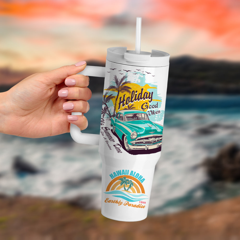 Wholesale 40 OZ Sublimation Tumblers with Handle White Blanks Stainless Steel Cups Mugs with Lid and Plastic Straw 2 Pack & 8 Pack & 16 Pack