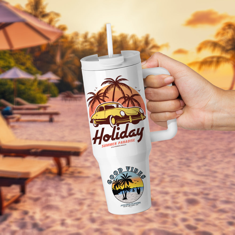Wholesale 40 OZ Sublimation Tumblers with Handle White Blanks Stainless Steel Cups Mugs with Lid and Plastic Straw 2 Pack & 8 Pack & 16 Pack