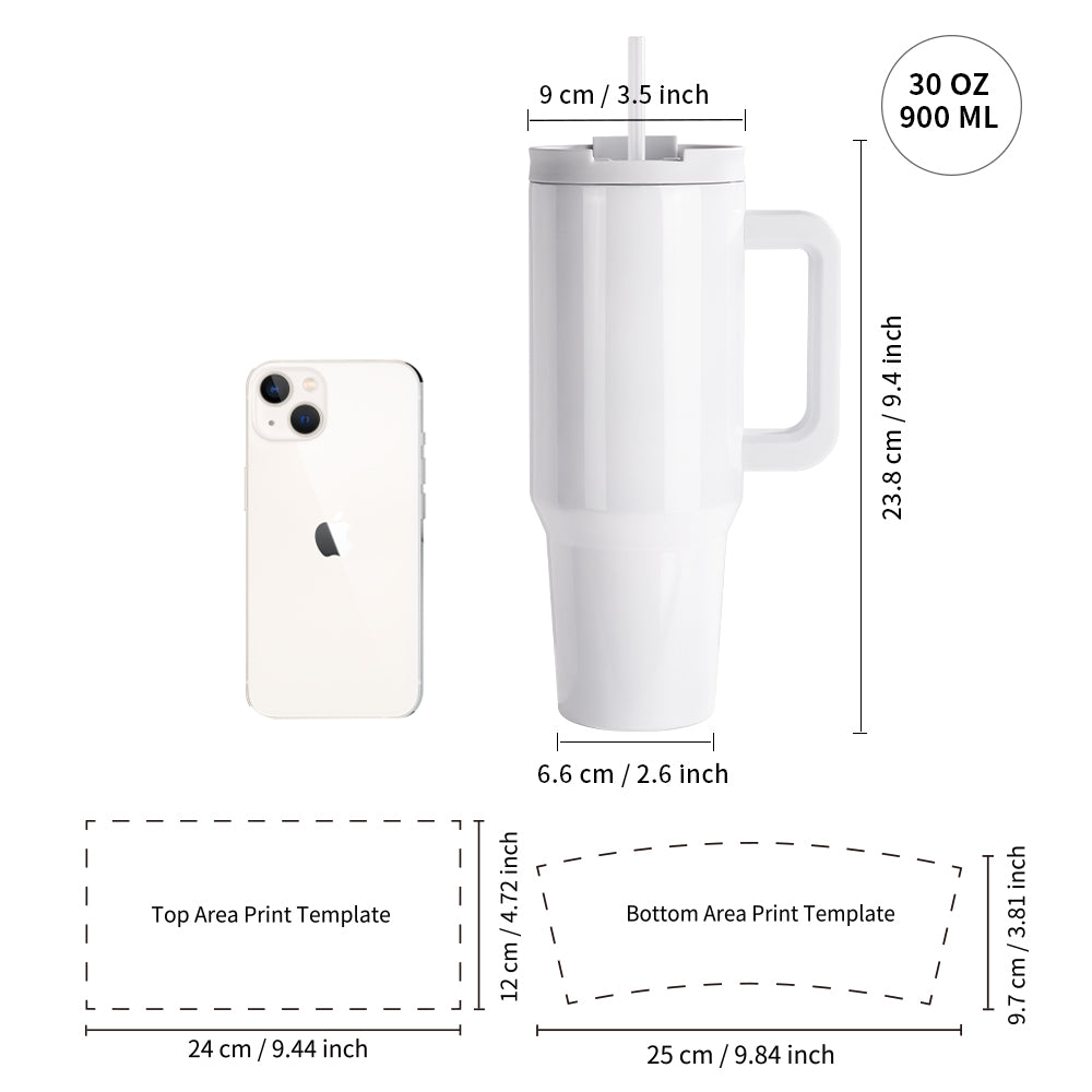Wholesale Sublimation Tumblers 30 OZ with Removable Handle White Blanks Stainless Steel Cups Mugs with Lid and Plastic Straw 4 Pack & 8 Pack & 24 Pack