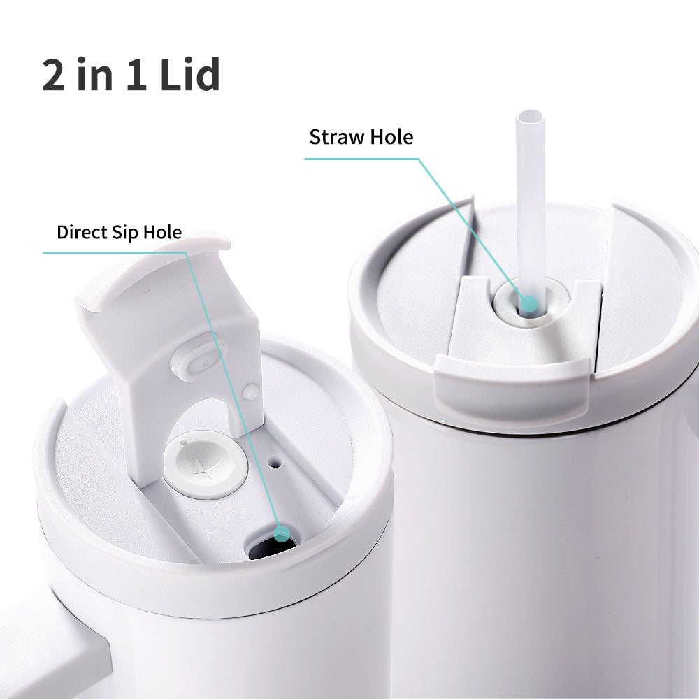 Wholesale Sublimation Tumblers 30 OZ with Removable Handle White Blanks Stainless Steel Cups Mugs with Lid and Plastic Straw 4 Pack & 8 Pack & 24 Pack