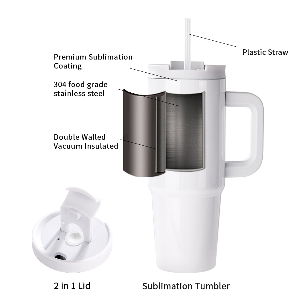 Wholesale Sublimation Tumblers 30 OZ with Removable Handle White Blanks Stainless Steel Cups Mugs with Lid and Plastic Straw 4 Pack & 8 Pack & 24 Pack