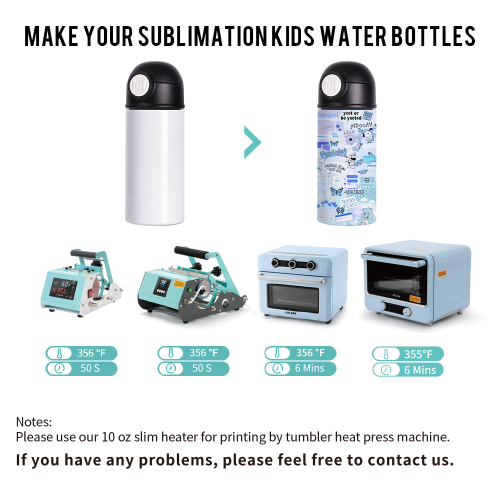 Wholesale 12 OZ Sublimation Kids Water Bottles Blanks, Sippy Up Tumblers with Pop Lid Bulk for Tumbler Press Oven 25 Pack & 50 Pack (Shipping from China)