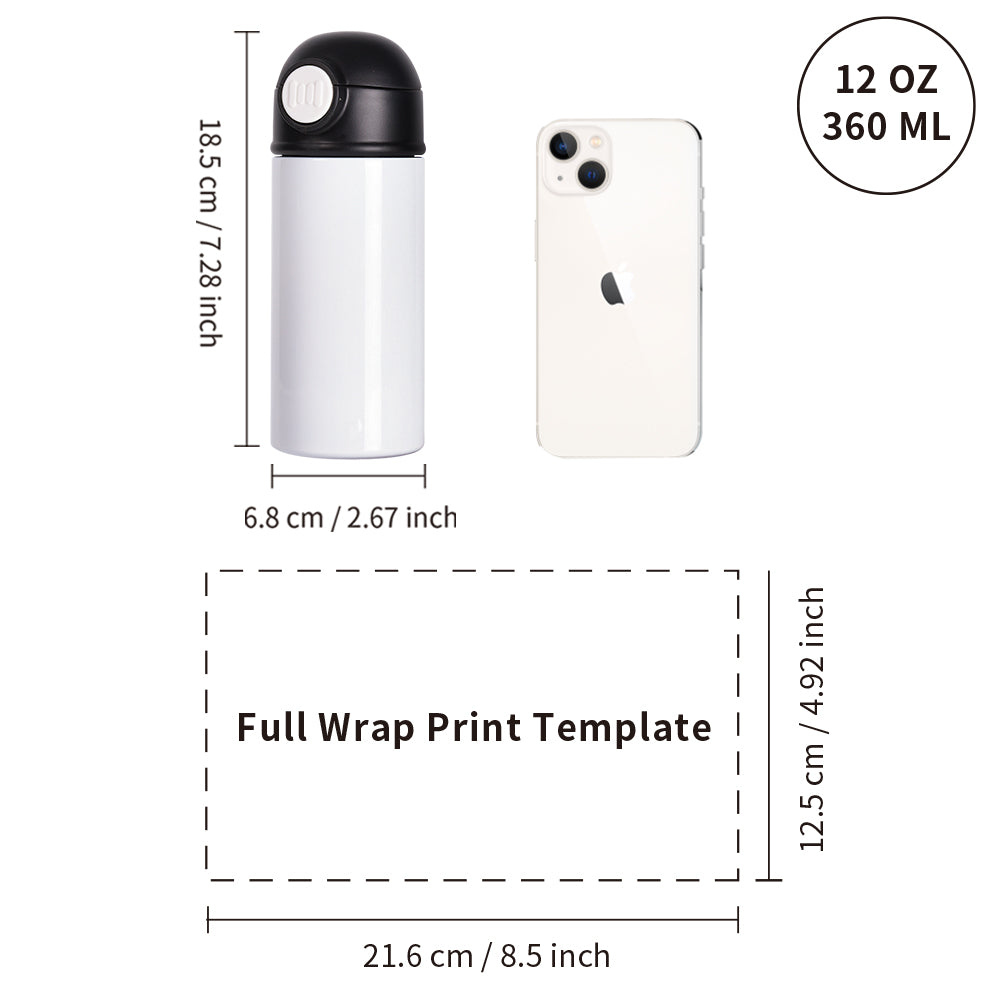 Wholesale 12 OZ Sublimation Kids Water Bottles Blanks, Sippy Up Tumblers with Pop Lid Bulk for Tumbler Press Oven 25 Pack & 50 Pack (Shipping from China)