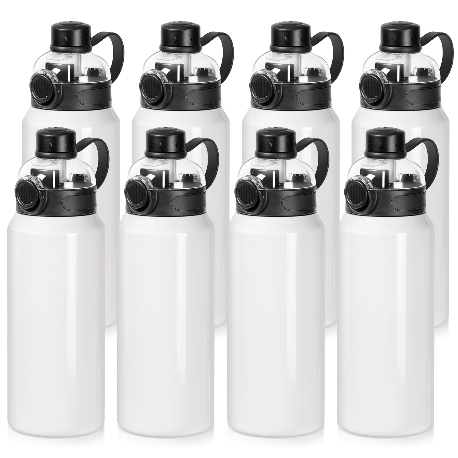 Wholesale Sublimation Sports Insulated Water Bottle Blanks Vacuum Tumblers with Straw Spout Pop Lid and Silicone Handle for Gym,Hiking,Outdoors(2 Size) 8 Pack & 24 Pack