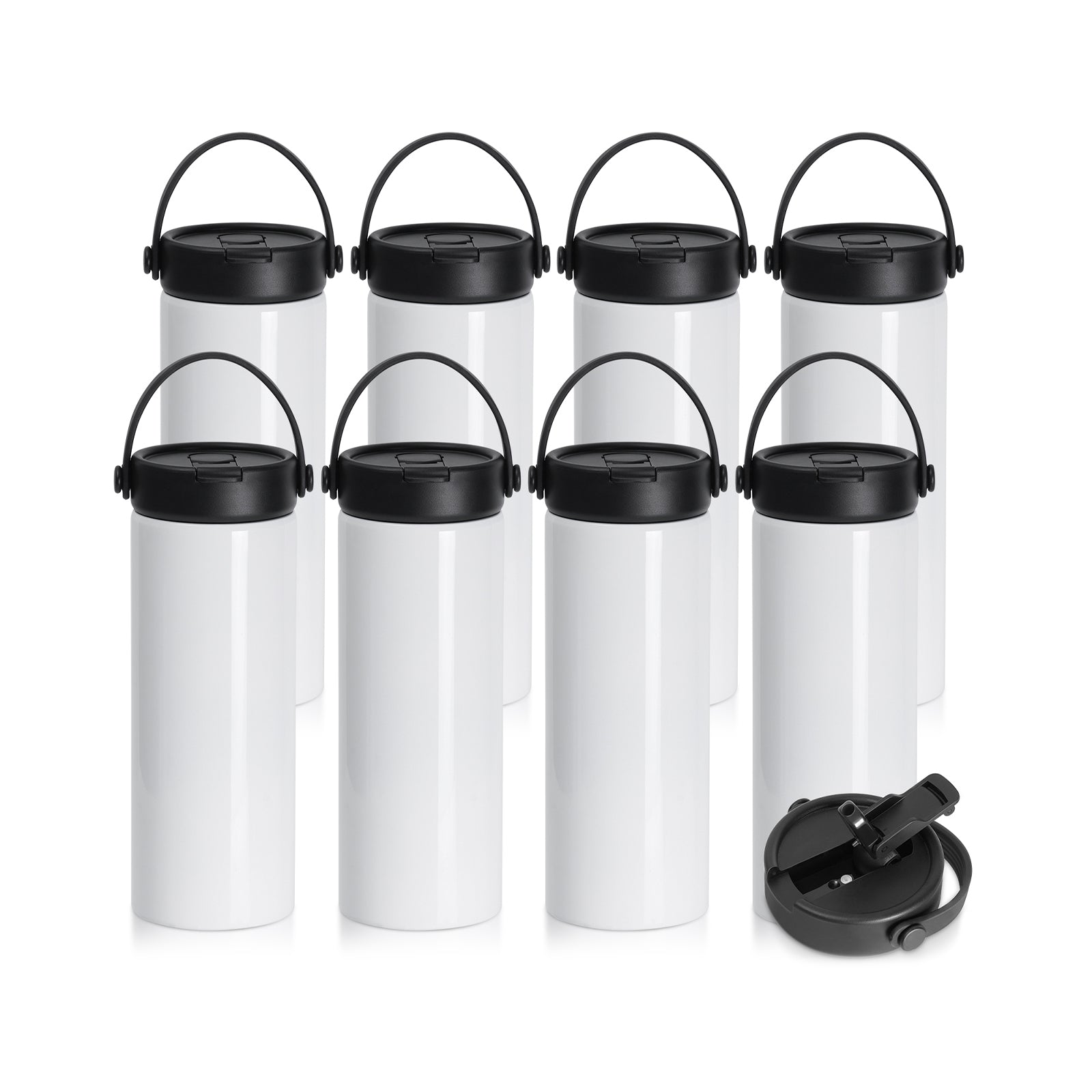 Wholesale Sublimation Water Bottle Blanks Bulk Sports Wide Mouth Vacuum Insulated Straight Tumblers with Flip Straw and Portalbe Handle(2 Size) 8 Pack & 24 Pack