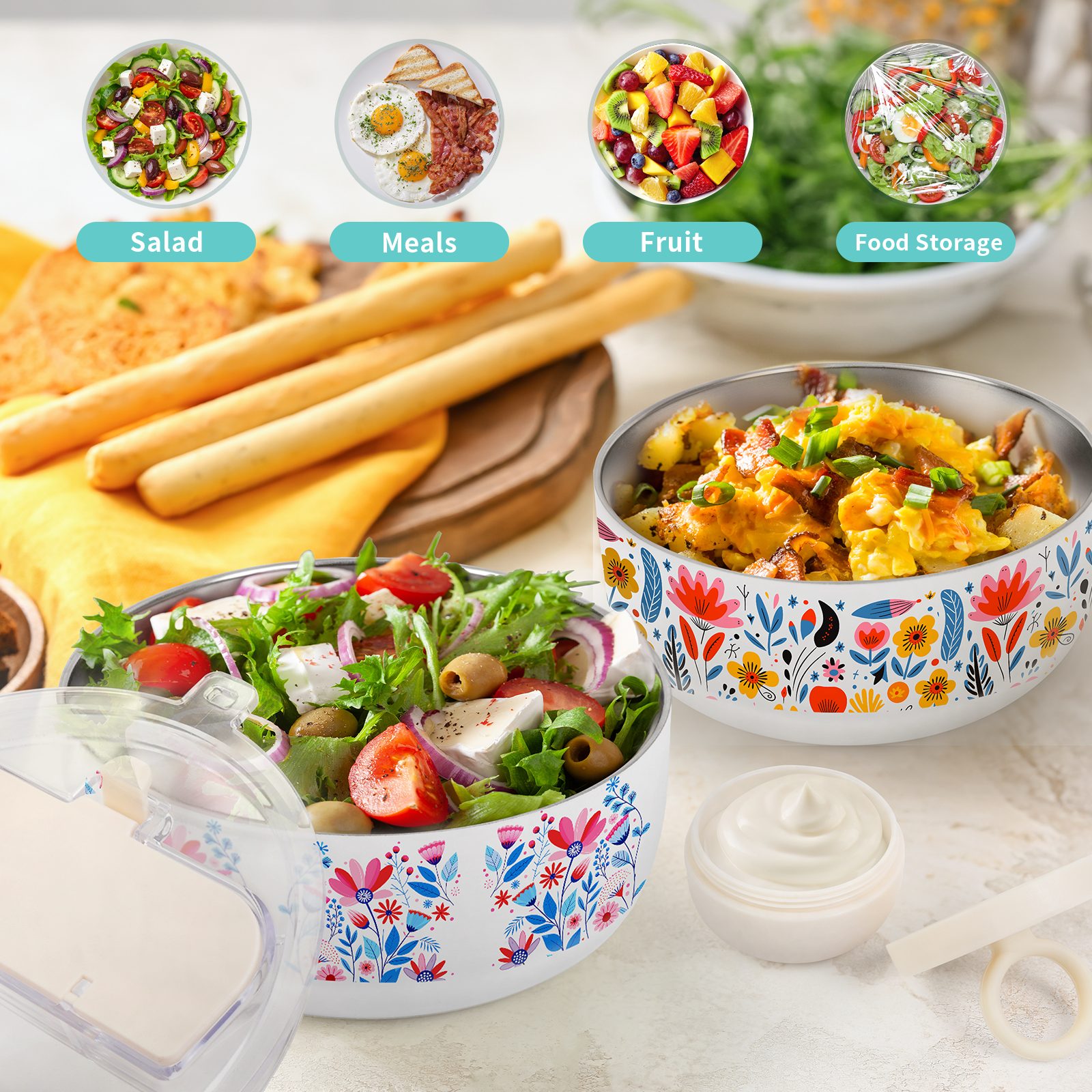 Sublimation Salad Bowl Kit with 32oz 1QT OR 48OZ Salad Bowl, Shrink Wrap Film,Heat Tape & Heat Gun