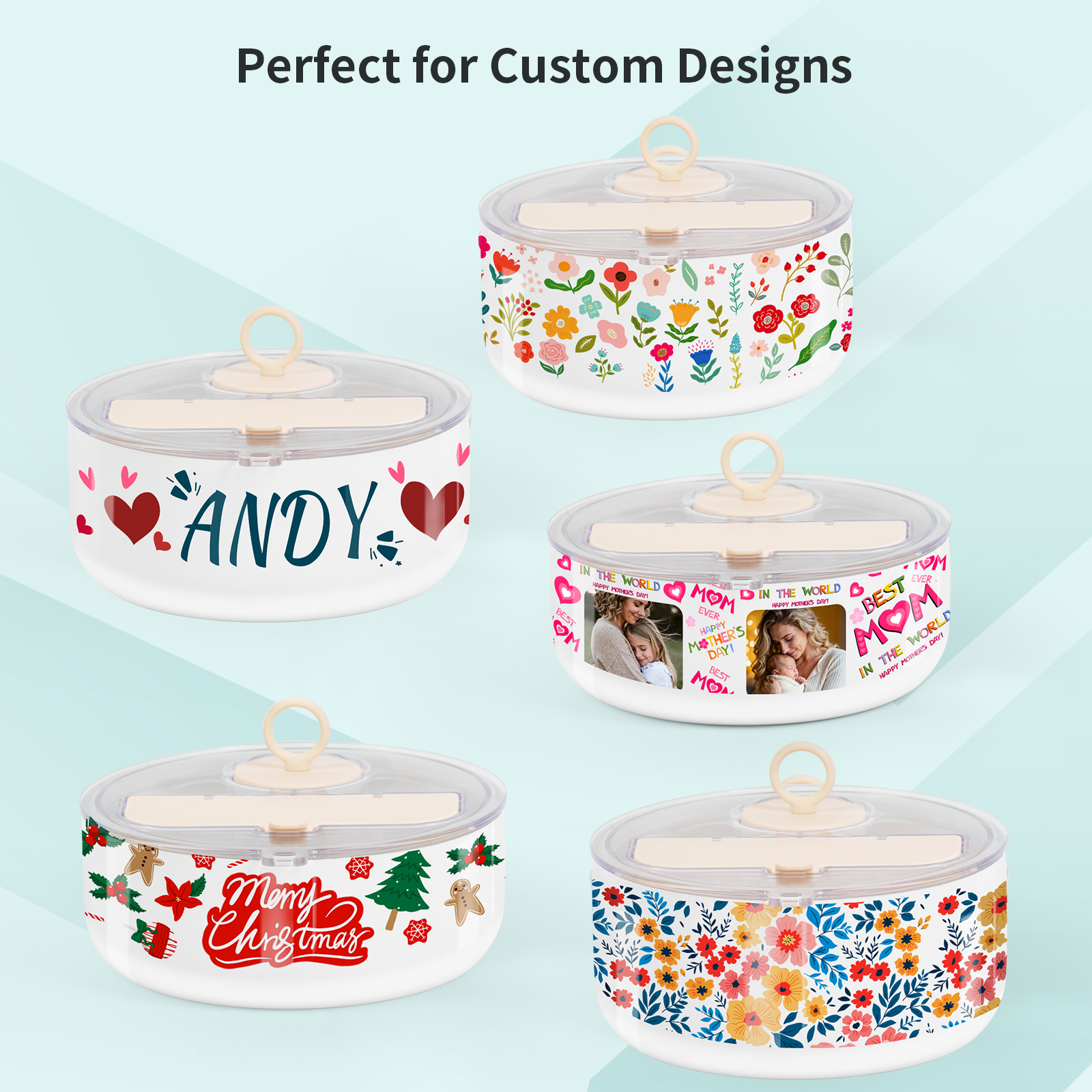 Sublimation Salad Bowl Kit with 32oz 1QT OR 48OZ Salad Bowl, Shrink Wrap Film,Heat Tape & Heat Gun