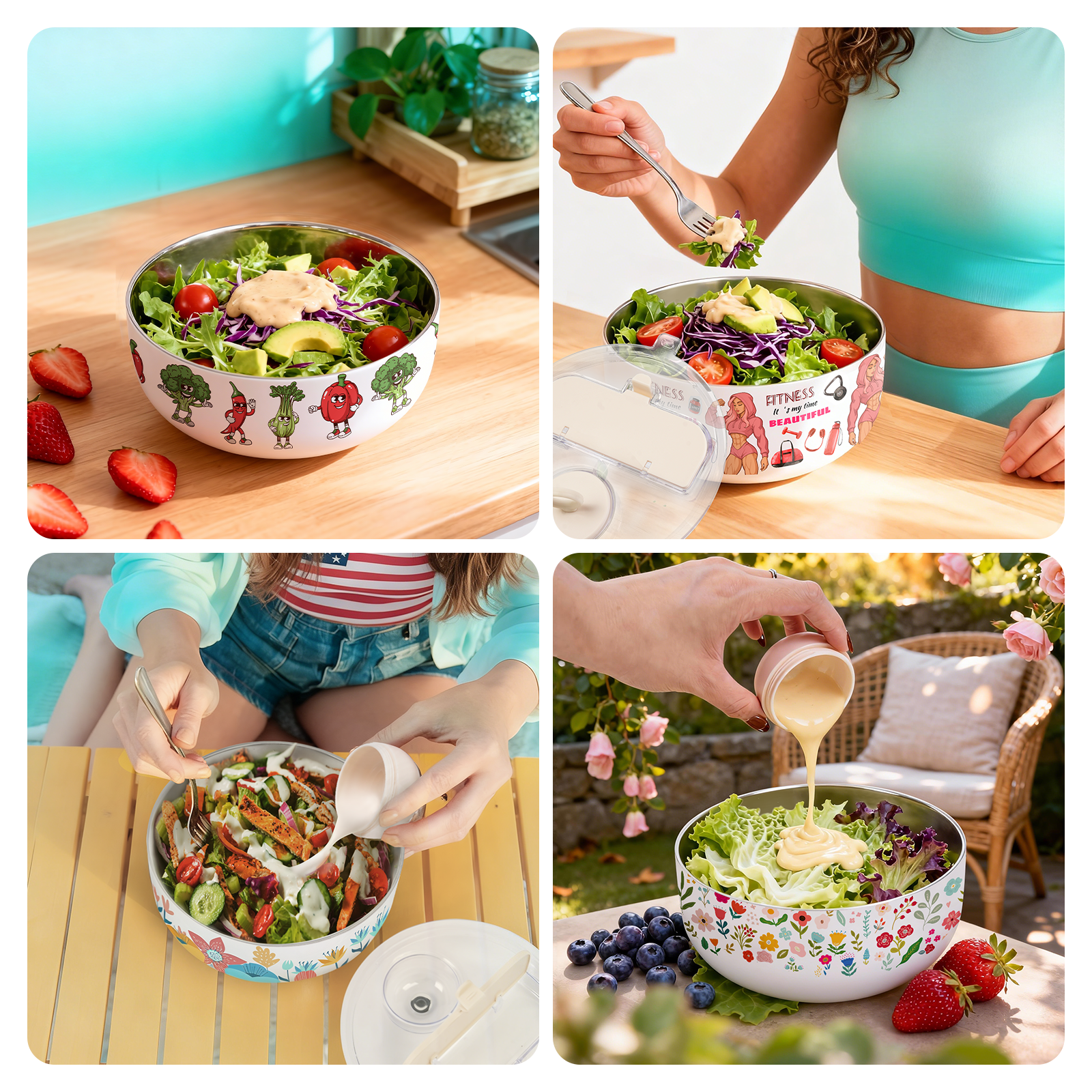 Sublimation Salad Bowl Kit with 32oz 1QT OR 48OZ Salad Bowl, Shrink Wrap Film,Heat Tape & Heat Gun