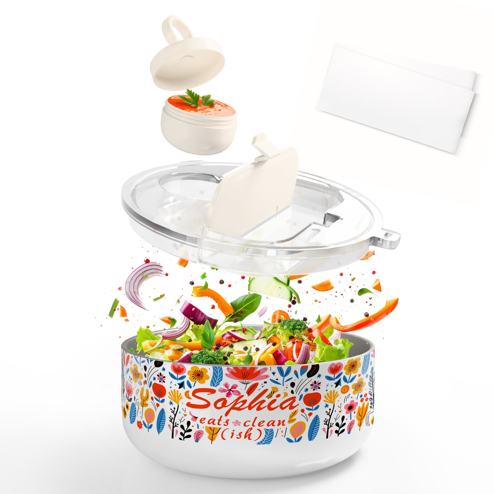Wholesale Sublimation Blanks Salad Bowl with Lid and Mini Canister, Double Wall Stainless Steel Lunch Food Storage Bowl (32 OZ 1 QT OR 48 OZ 1.5 QT)