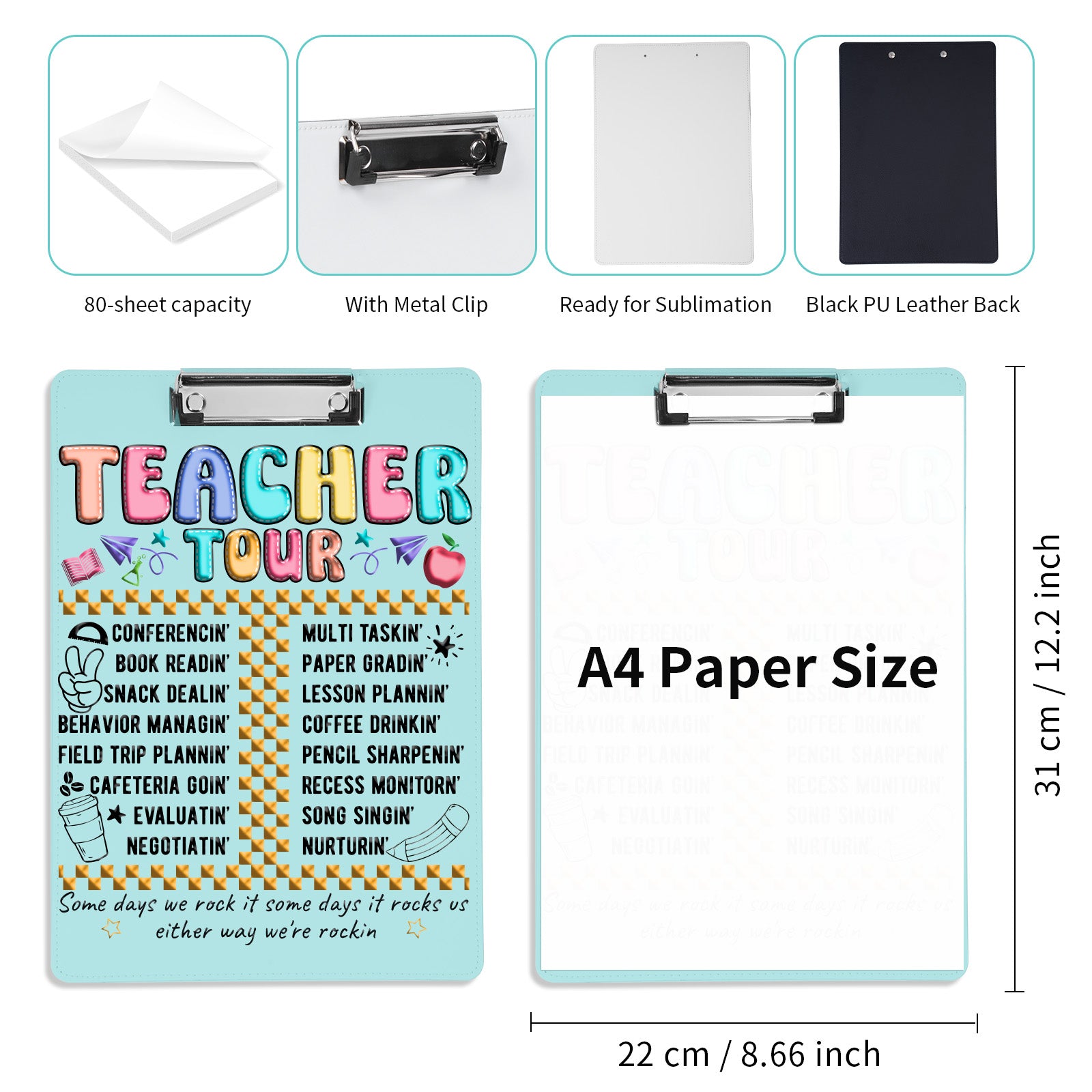 Wholesale 8.6" x 12.2" Sublimation Clipboards Blanks White PU Leather Front A4 Letter Size 8 Pack & 24 Pack & 48 Pack