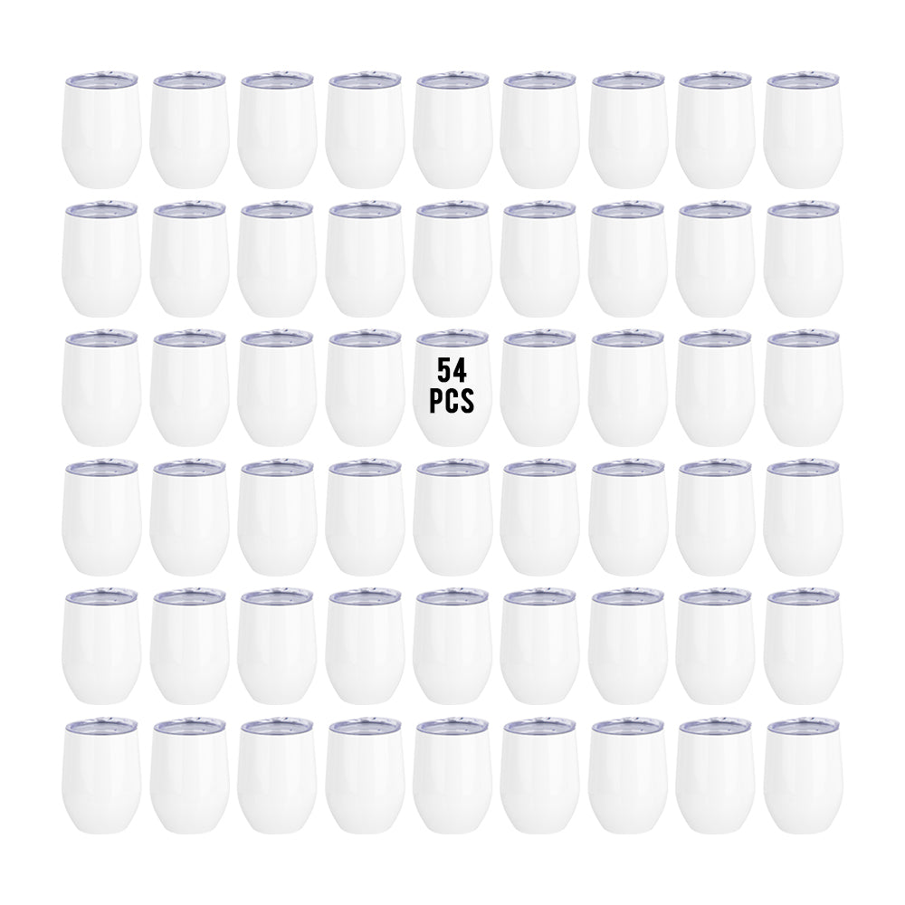 Wholesale 12oz Sublimation Wine Tumbler Cups Glossy White with Direct Drink Lid 12 Pack & 36 Pack & 72 Pack