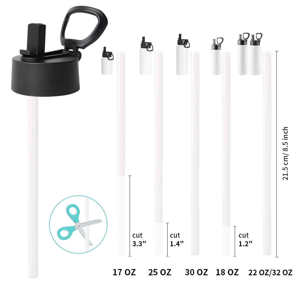 Replacement Sippy Up Plastic Lid with Straw and Handle for 17 OZ 25 OZ 30 OZ,18 OZ 22 OZ 32 OZ Sublimation Sports Water Bottles 6 PCS or 12 PCS