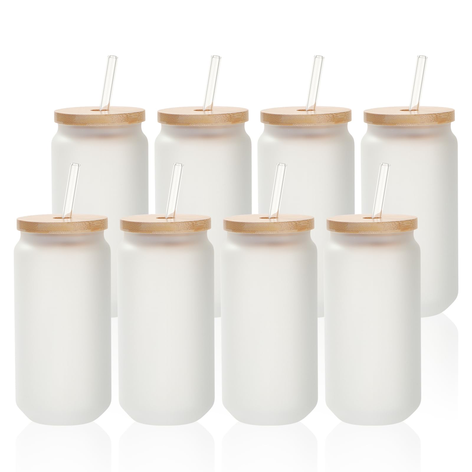 Wholesale 18 OZ Sublimation Blanks Glass Cans Tumblers Frosted Bulk with Bamboo Lid and Glass Straw 8 Pack & 24 Pack