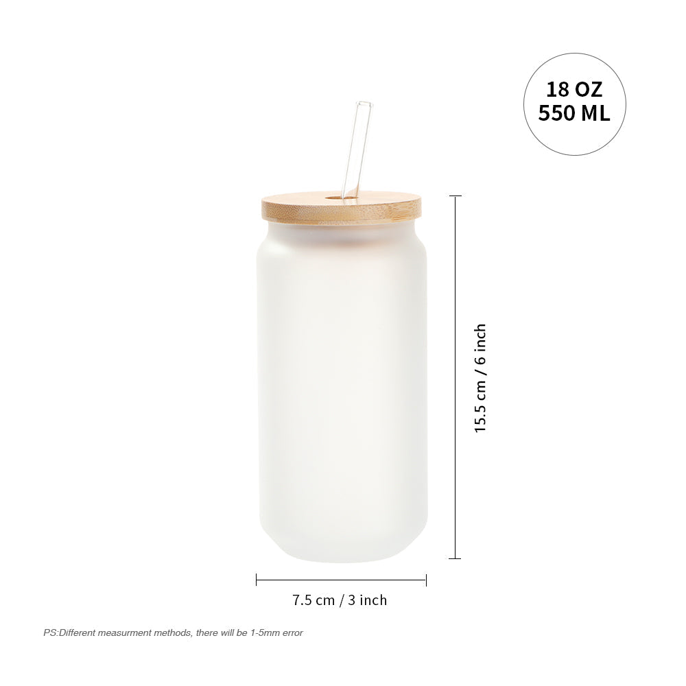 8/12 Pack Sublimation Glass Cups with Bamboo Lid Frosted Glass