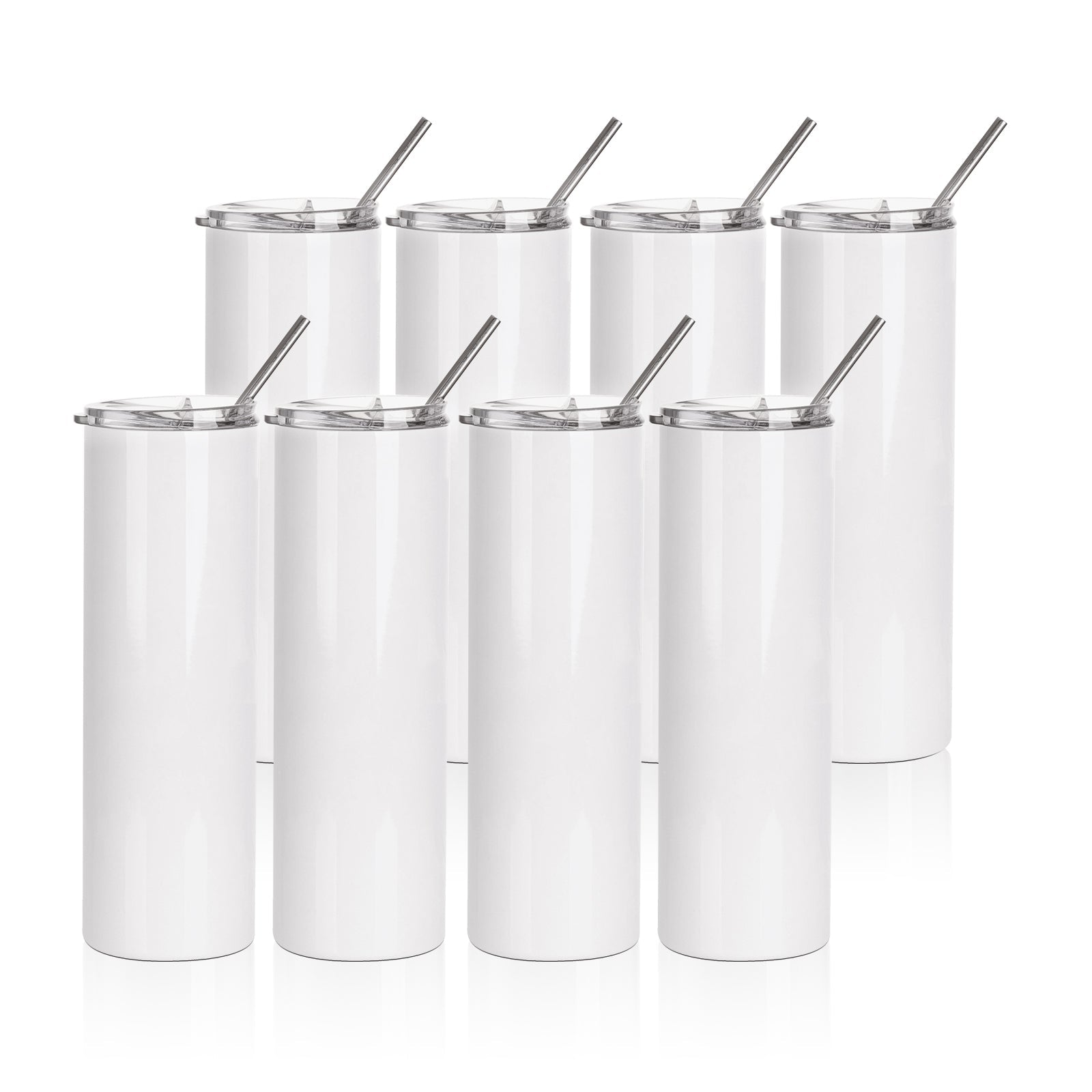 Wholesale 30 OZ Sublimation Skinny Straight Tumbler White With Metal Straw And Slide Lid 24 Pieces