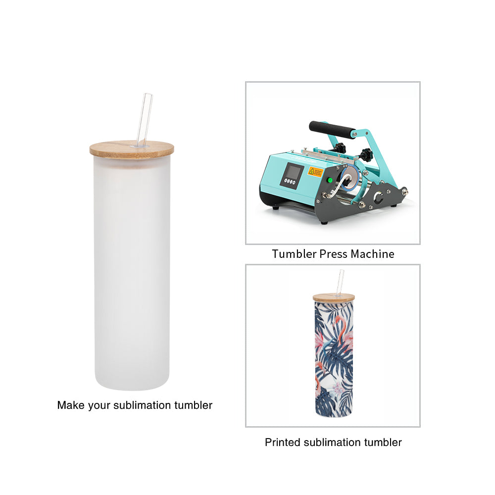 Wholesale Sublimation Glass Skinny Tumbler Frosted White With Bamboo L Pyd Life 4052