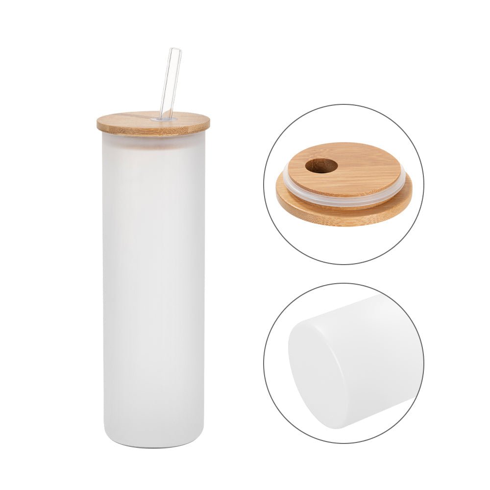 Sublimation Glass Skinny Tumbler Frosted White With Bamboo Lid And Gla –  PYD LIFE