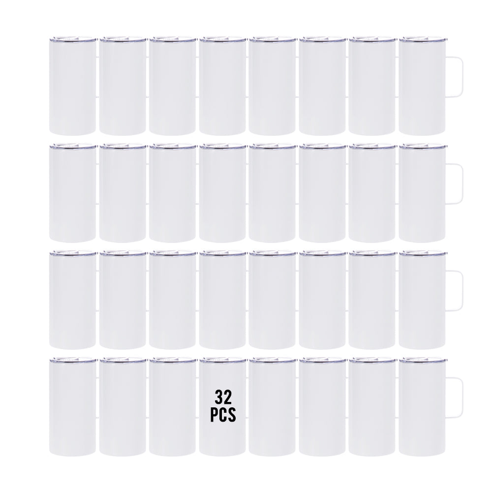 Wholesale 20 OZ Sublimation Blanks Tumblers with Handle White Stainless Steel Coffee Mugs 32 Pack