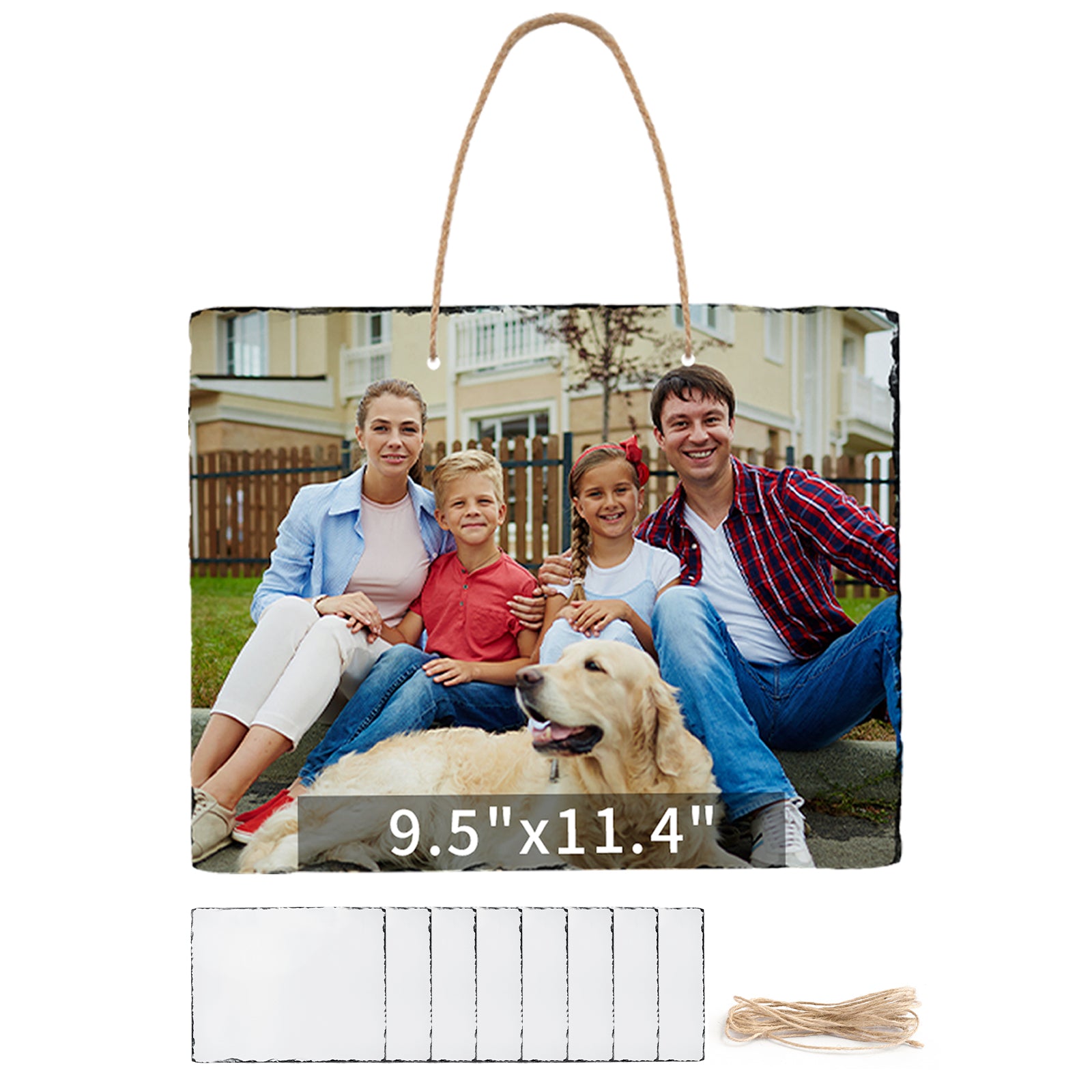 Wholesale Sublimation Hanging Photo Slates Rock Blanks 9.5" x 11.4" Bulk Stone Frames Wall Hanger with Rope for Home Decor 9 Pack
