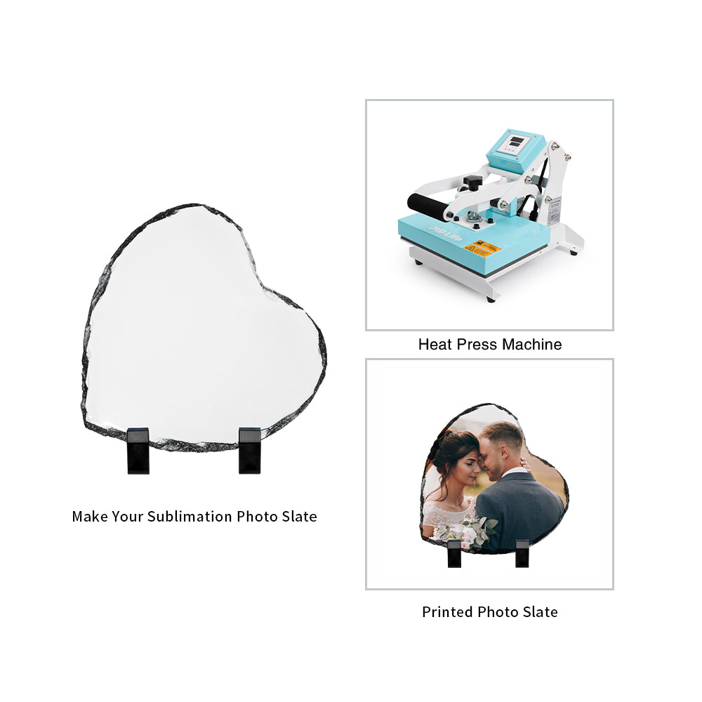 PYD Life 12 Pack Sublimation Photo Slates Heart Shape Rock Blanks 5.3 x 5.3 inch Bulk Square Stone Frame White with Display Holder for Heat Press