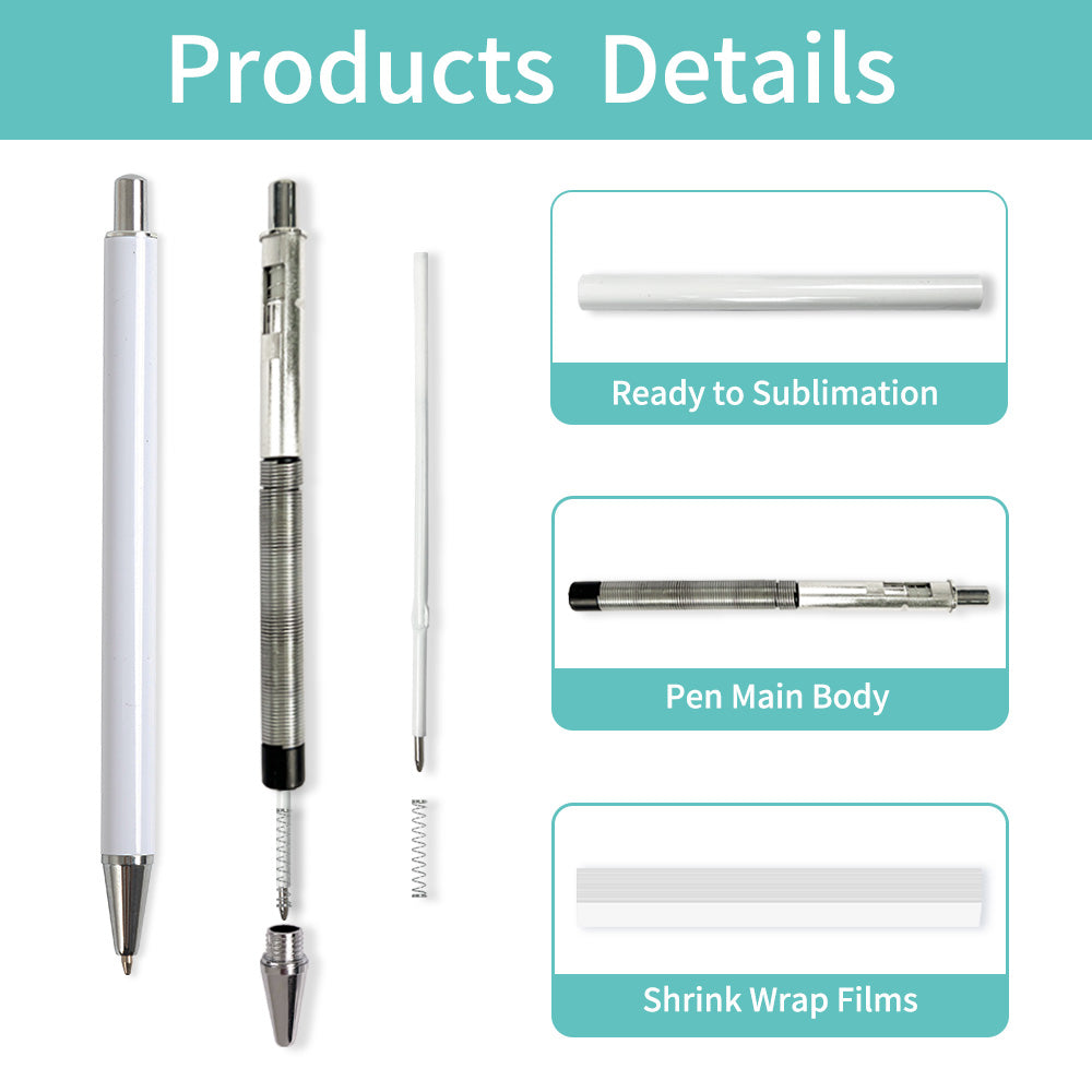 Wholesale Sublimation Pens Blanks No Clip Bulk for Pen Heat Press with 25 PCS Shrink Wrap Films 40 Pack & 60 Pacl & 120 Pack