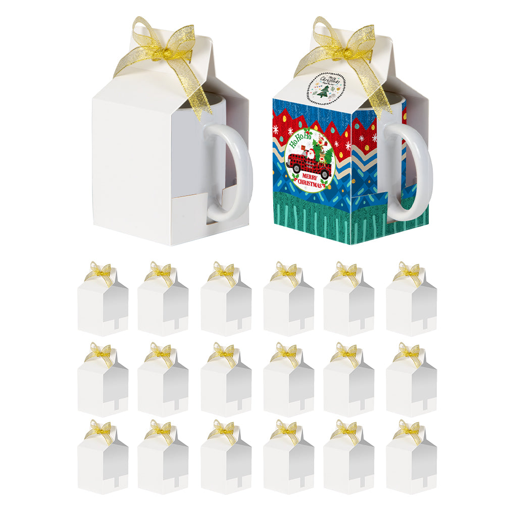 (2 Shapes) Sublimation Boxes Blanks for 11 OZ Sublimation Ceramic Mugs Matte White Sublimation Gift Boxes Blank with Golden Ribbon 20 Pack & 60 Pack & 100 Pack
