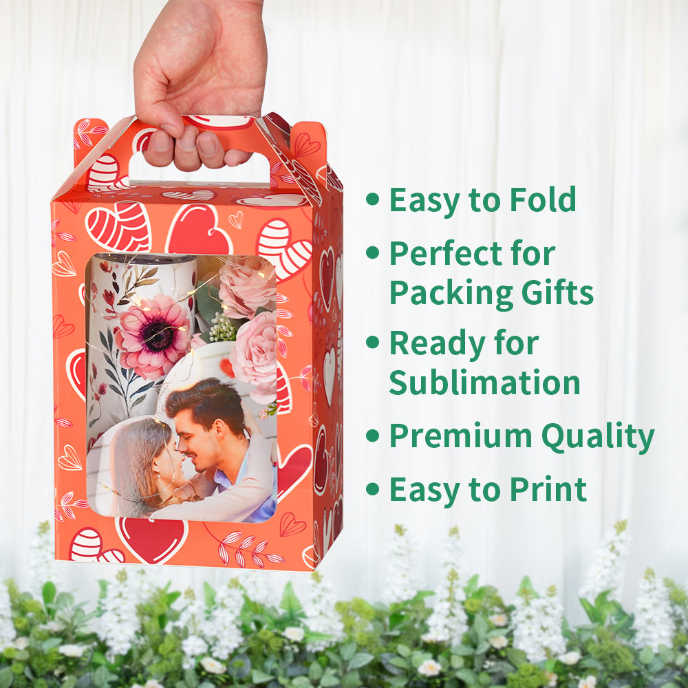 Wholesale Sublimation Gift Boxes Blanks with Clear PET Window Built-In Handle Matte White 10 Pack & 30 Pack(2 Size)