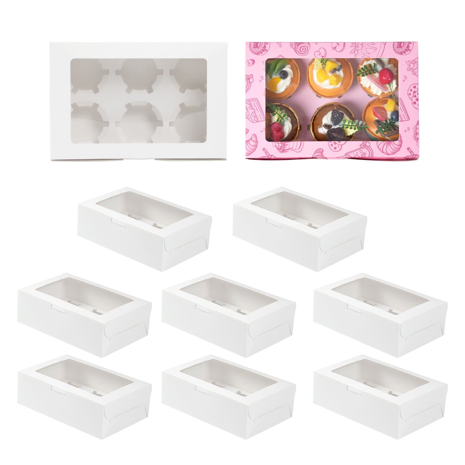 20 Pack Sublimation Cupcake Boxes Containers 6 Count 9.4" x 6.2" x H 2.95" with Clear PET Window for Birthday Holidays Party Bakery Supplies